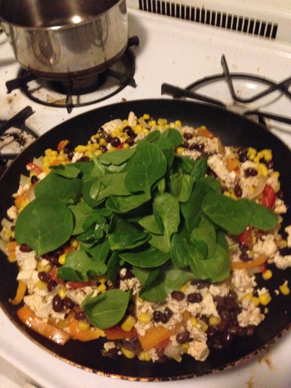 Add in a handful or two of spinach. You can really go crazy with it because it cooks down so much.